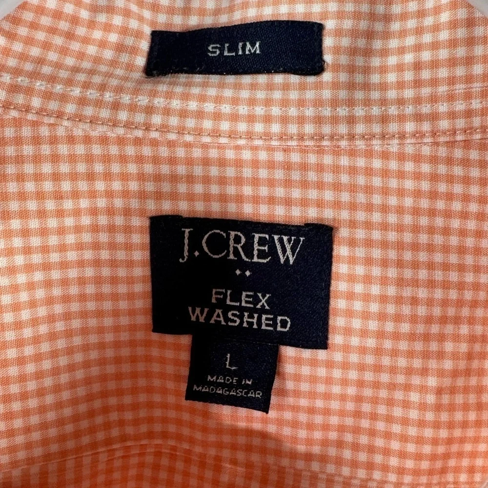 J. Crew Men's Gingham Flex Long Sleeve Button Down Slim Cut Shirt Peach/White L